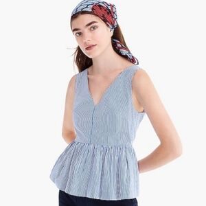 🆕️ J. Crew Stripped Blue and White V-Neck Blouse. NWT